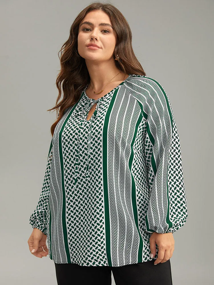 Geo Striped Tie Lantern Sleeve Blouse sold by Bloomchic product image thumbnail 2