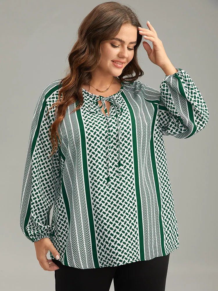 Geo Striped Tie Lantern Sleeve Blouse sold by Bloomchic product image thumbnail 3