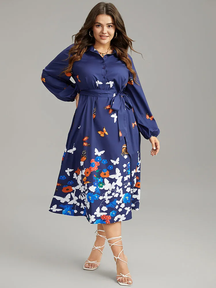 Butterfly Print Gathered Button Up Belted Dress sold by Bloomchic product image thumbnail 4