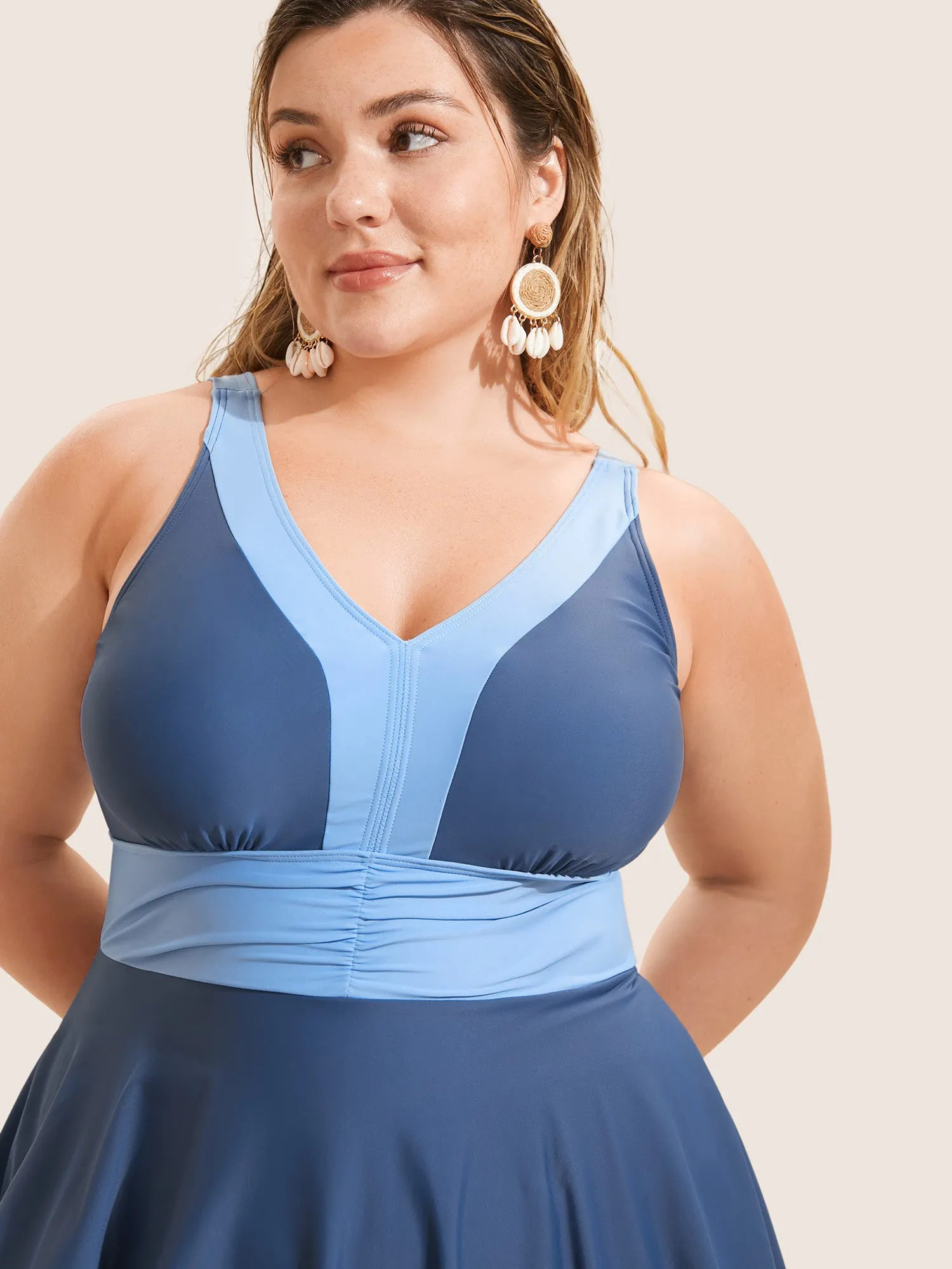 Two Tone Patchwork Gathered Swim Dress sold by Bloomchic product image thumbnail 4