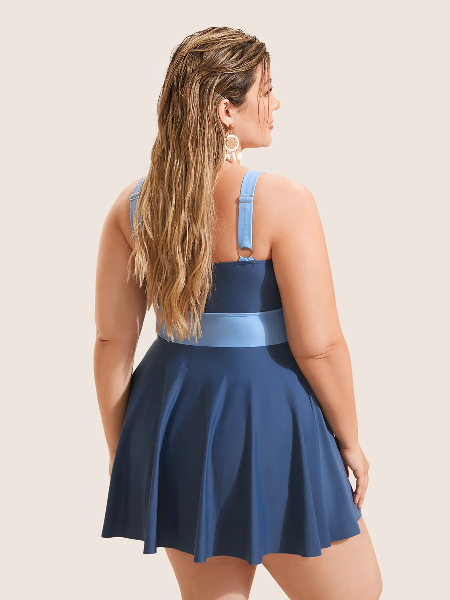 Two Tone Patchwork Gathered Swim Dress sold by Bloomchic product image thumbnail 2