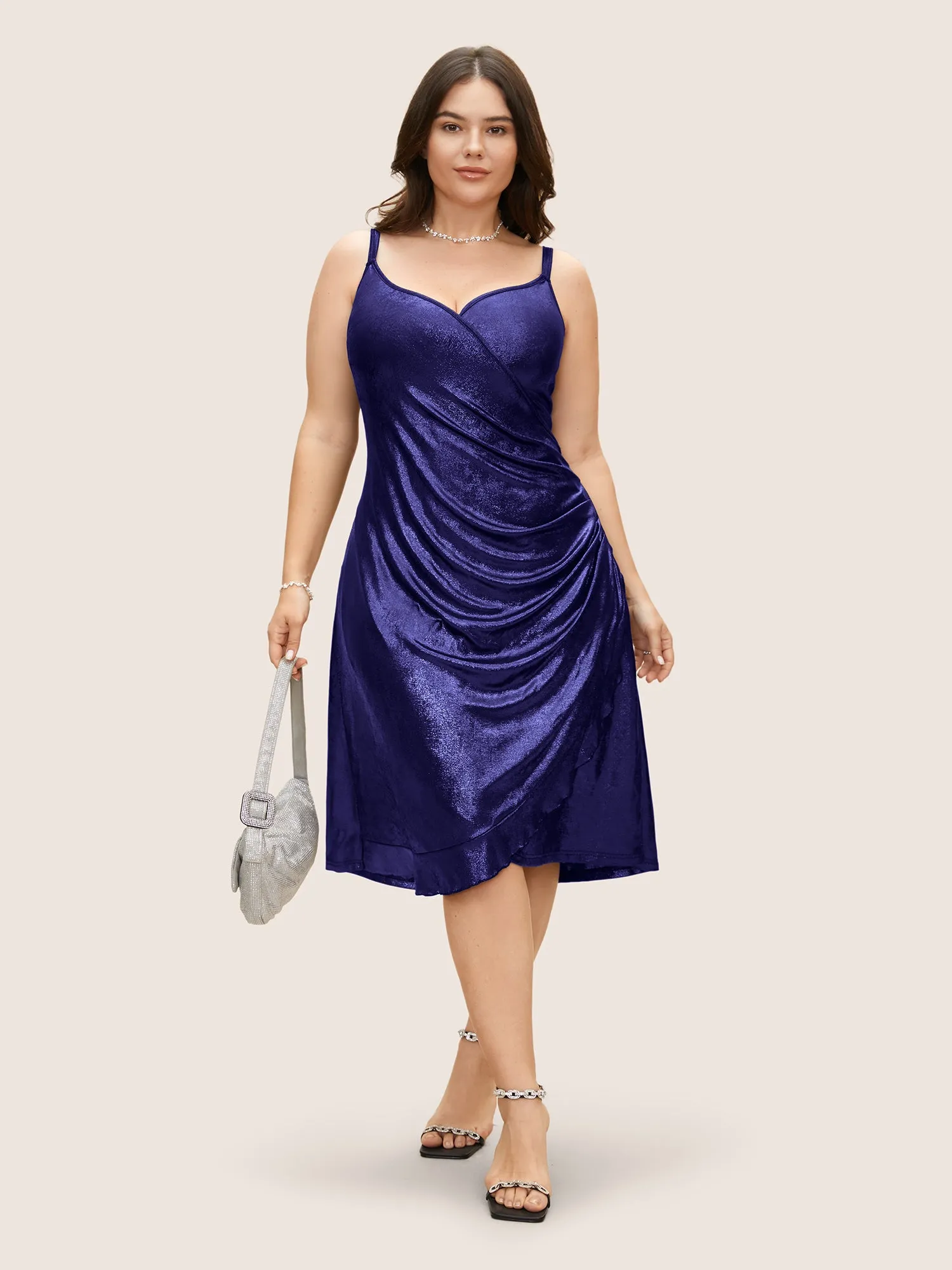 High Stretch Overlap Collar Silk Pleated Dress sold by Bloomchic