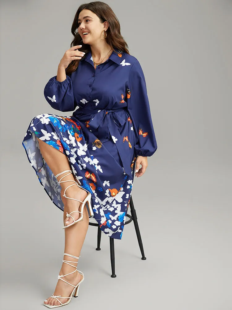 Butterfly Print Gathered Button Up Belted Dress sold by Bloomchic product image thumbnail 5