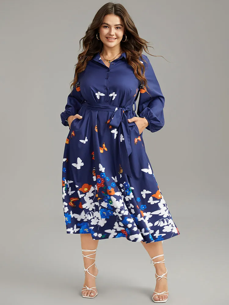 Butterfly Print Gathered Button Up Belted Dress sold by Bloomchic product image thumbnail 2