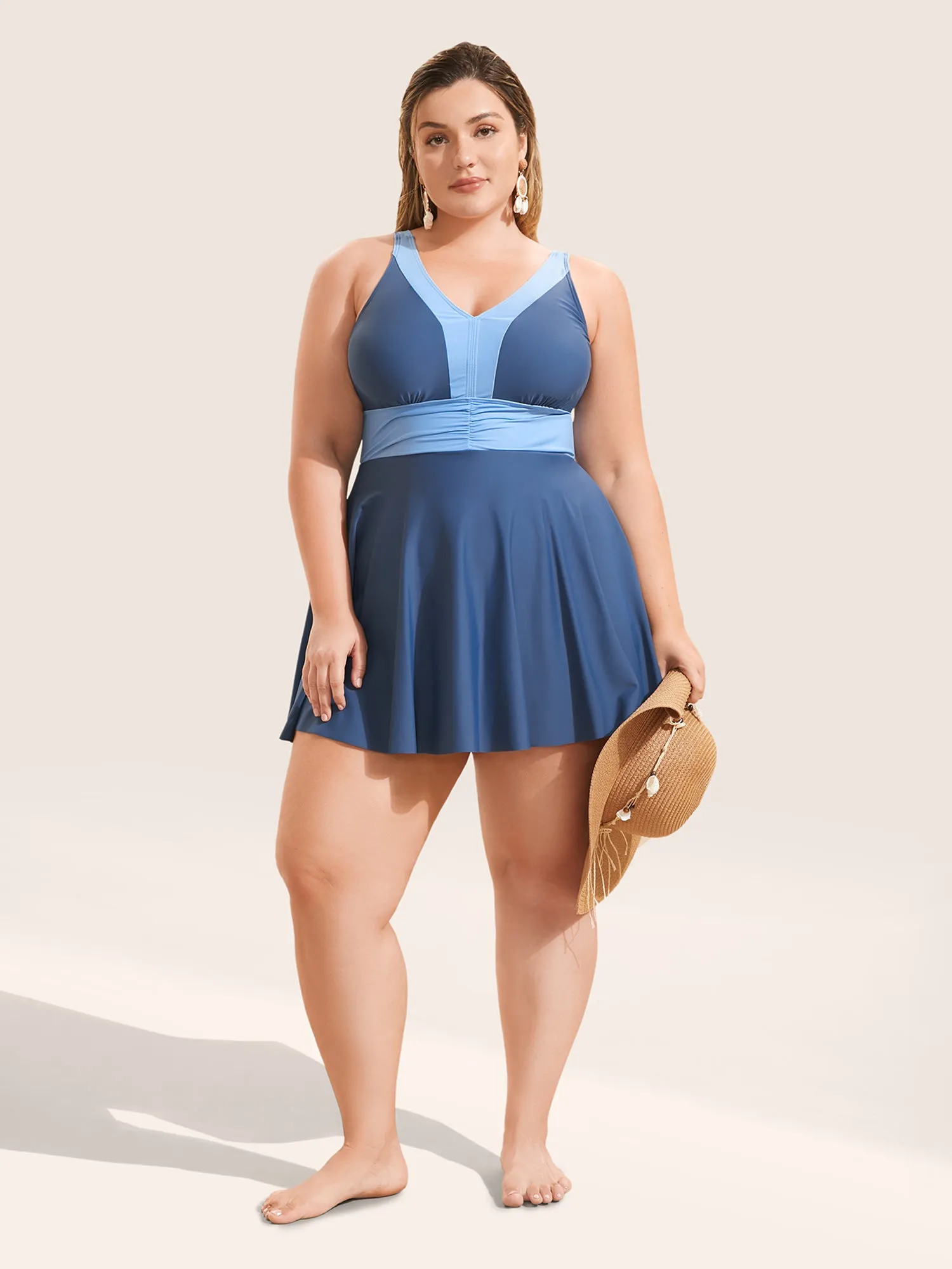 Two Tone Patchwork Gathered Swim Dress sold by Bloomchic product image thumbnail 3