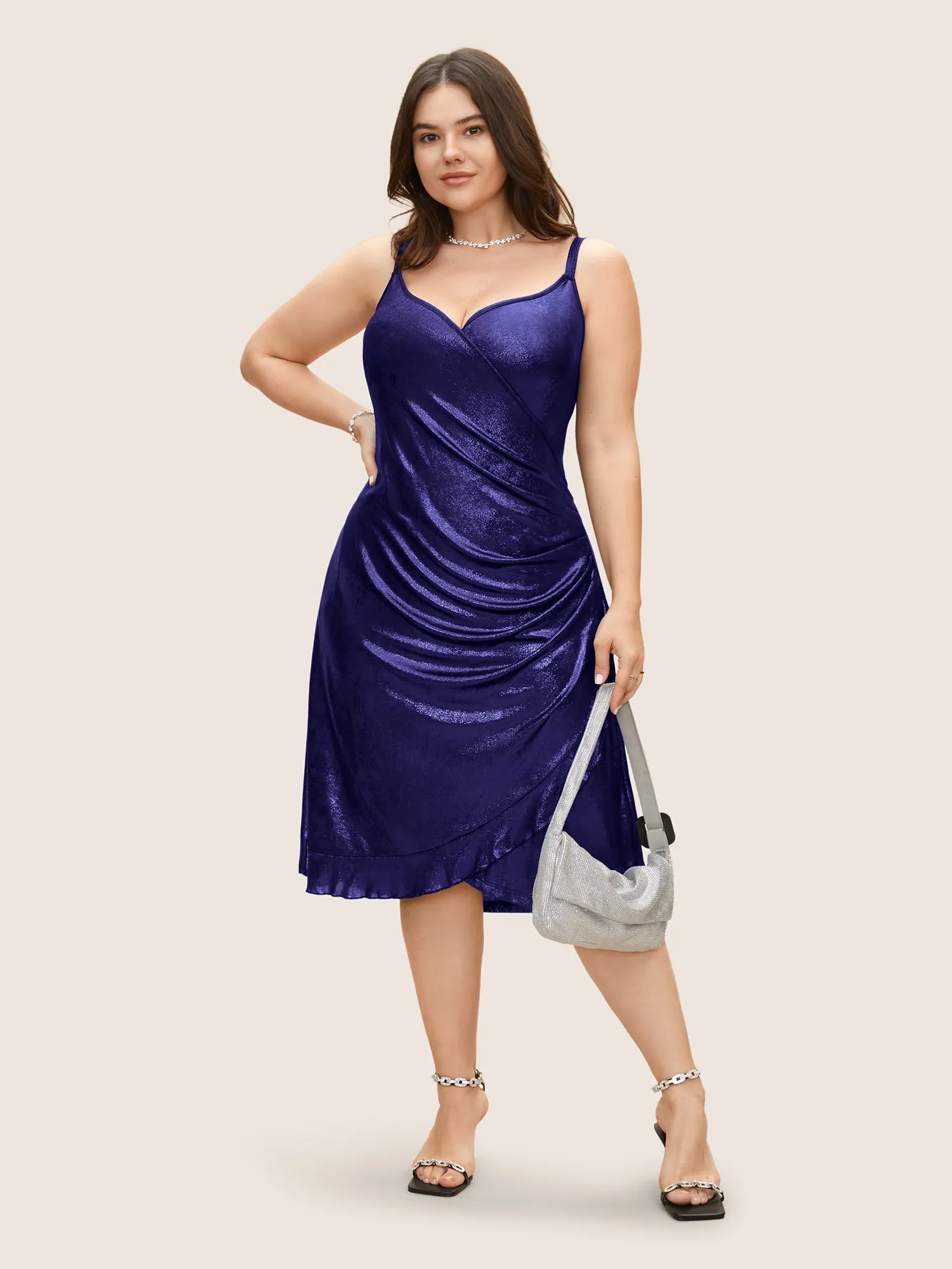 High Stretch Overlap Collar Silk Pleated Dress sold by Bloomchic product image thumbnail 2