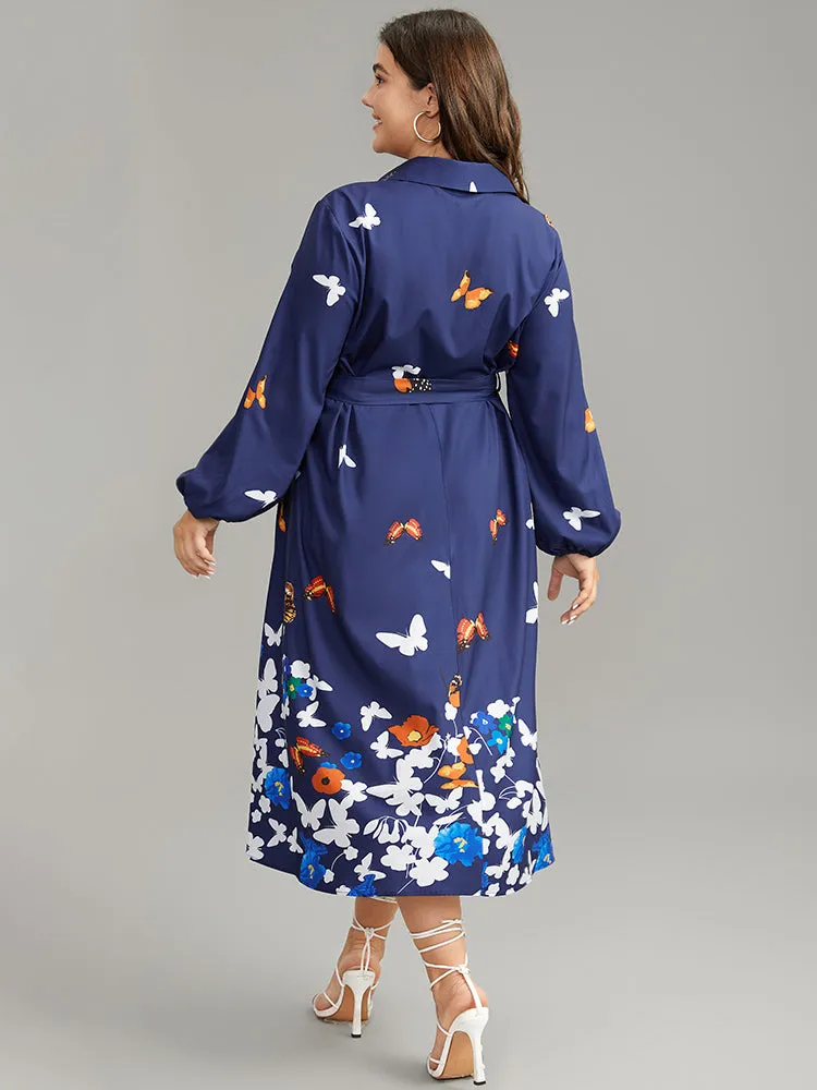 Butterfly Print Gathered Button Up Belted Dress sold by Bloomchic product image thumbnail 3