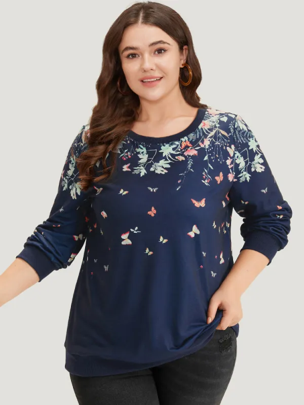 Boho Print Elastic Cuffs Round Neck Sweatshirt made by Bloomchic