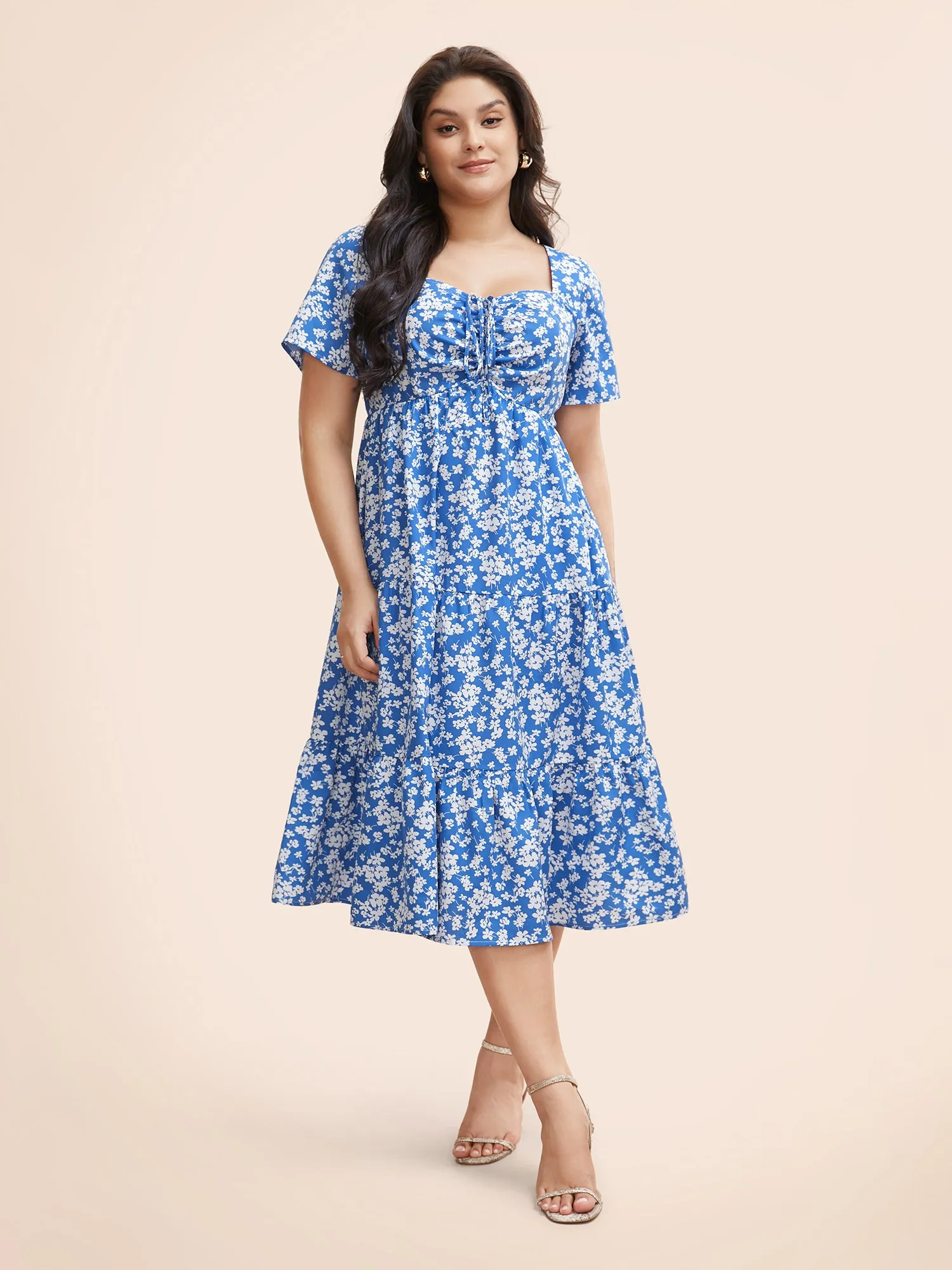 Ditsy Floral Heart Neckline Drawstring Dress sold by Bloomchic product image thumbnail 3