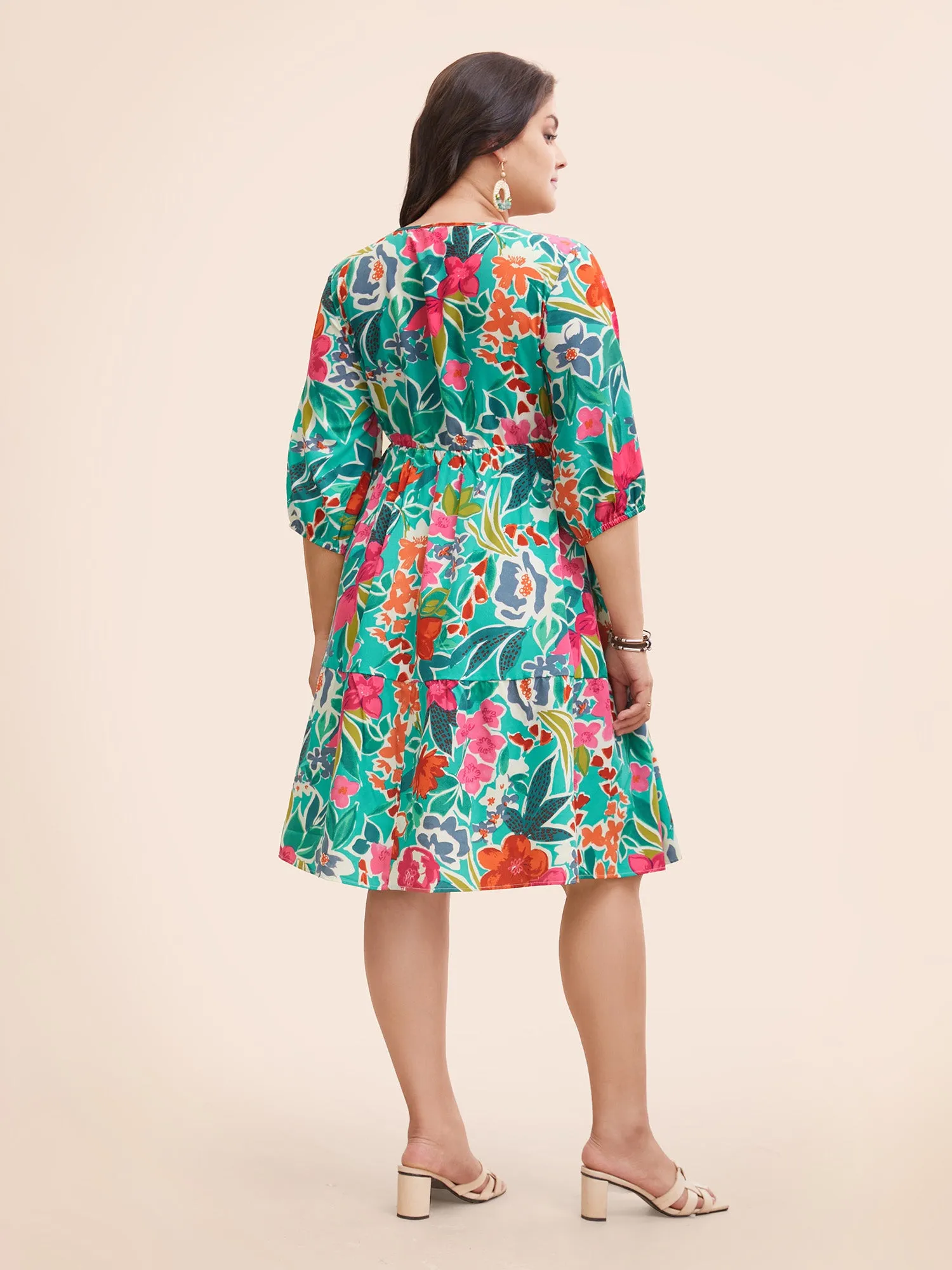 Floral Tie Knot Gathered Ruffle Hem Dress sold by Bloomchic product image thumbnail 3