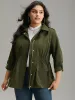 Solid Elastic Waist Zipper Fly Flap Pocket Coat sold by Bloomchic