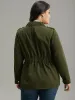 Solid Elastic Waist Zipper Fly Flap Pocket Coat sold by Bloomchic
