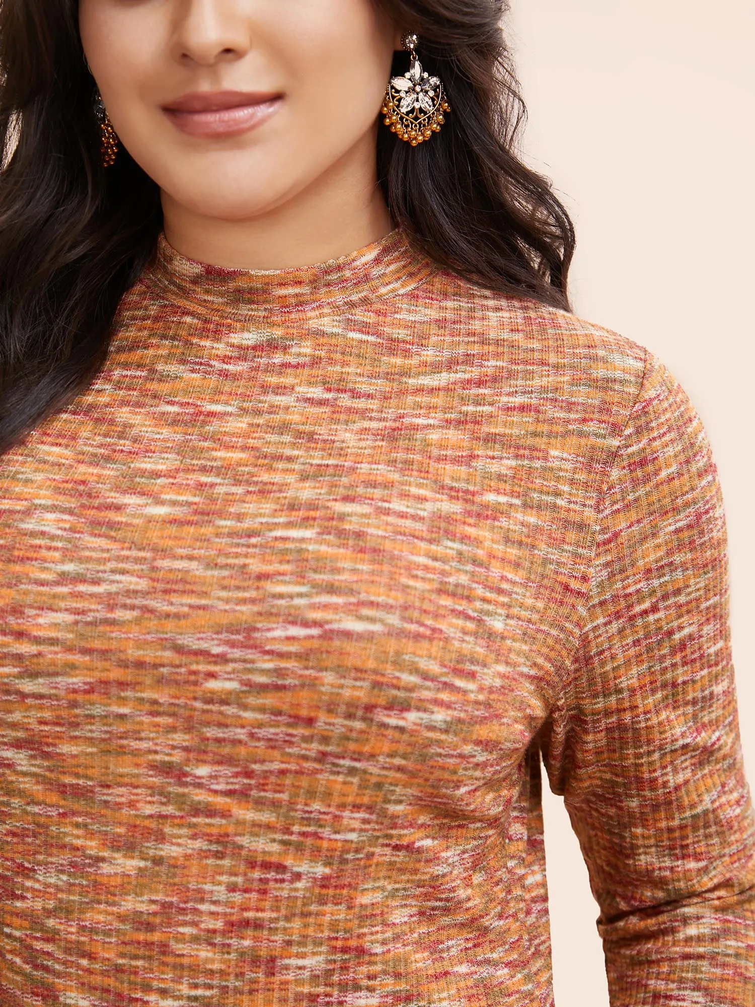 Mock Neck Textured Heather T-shirt sold by Bloomchic product image thumbnail 4