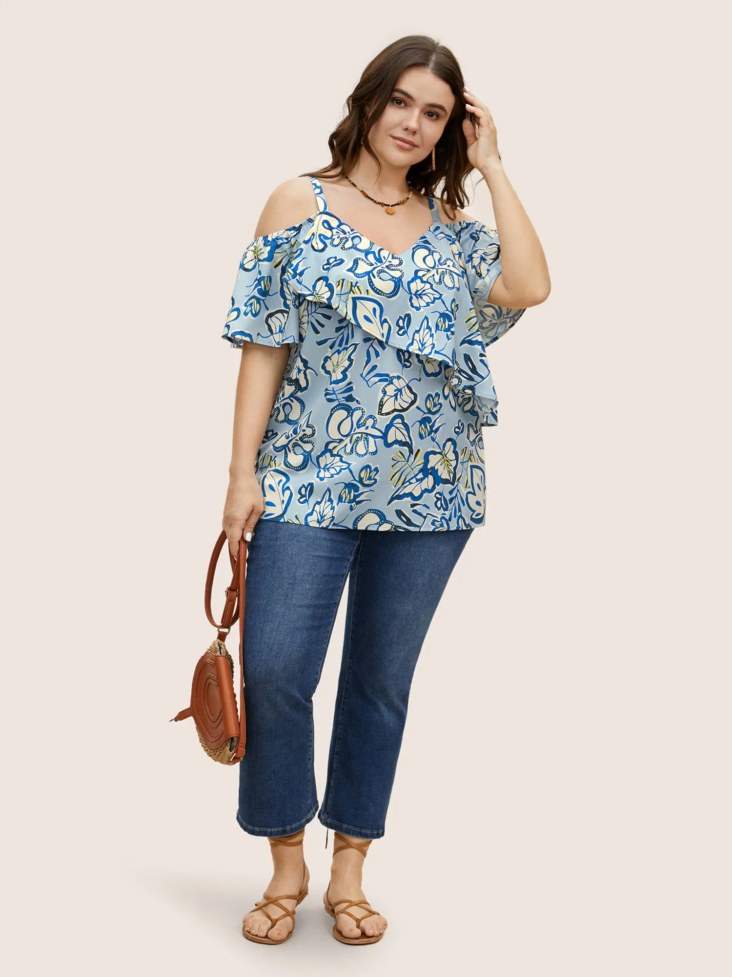 Floral Ruffle Sleeve Adjustable Straps Blouse sold by Bloomchic product image thumbnail 3