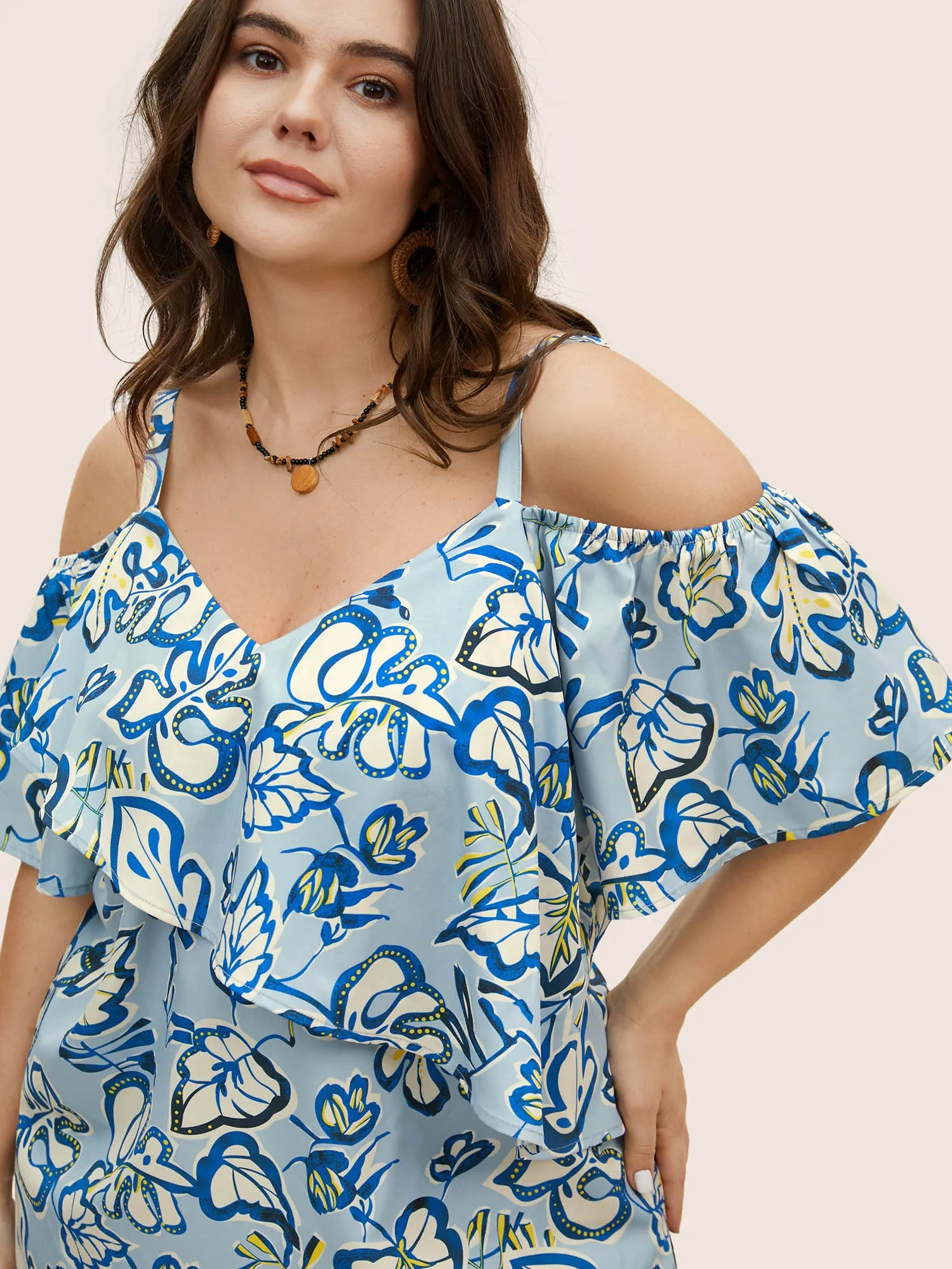 Floral Ruffle Sleeve Adjustable Straps Blouse sold by Bloomchic product image thumbnail 2