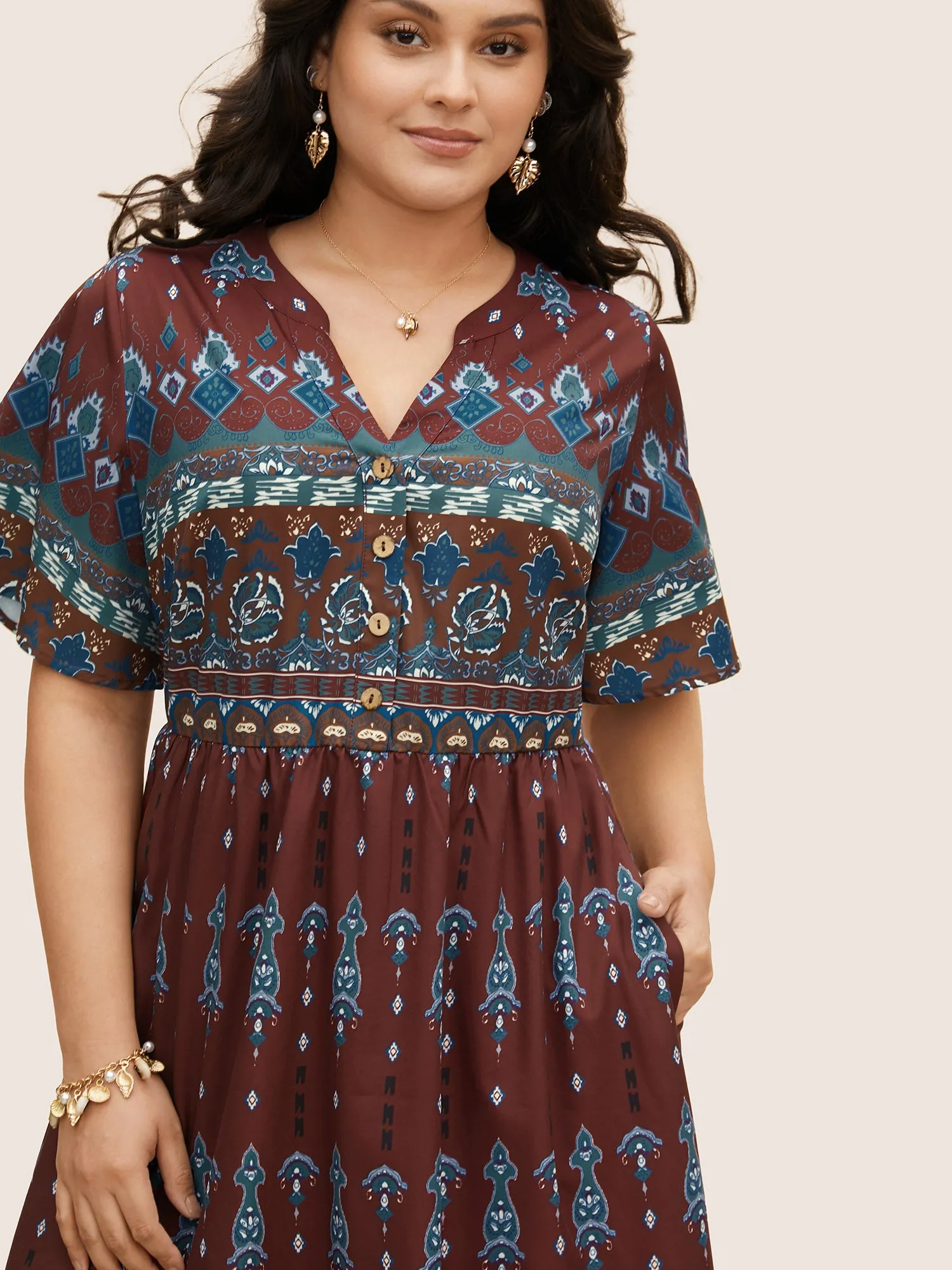 Bandana Print Notched Button Detail Dress sold by Bloomchic product image thumbnail 2