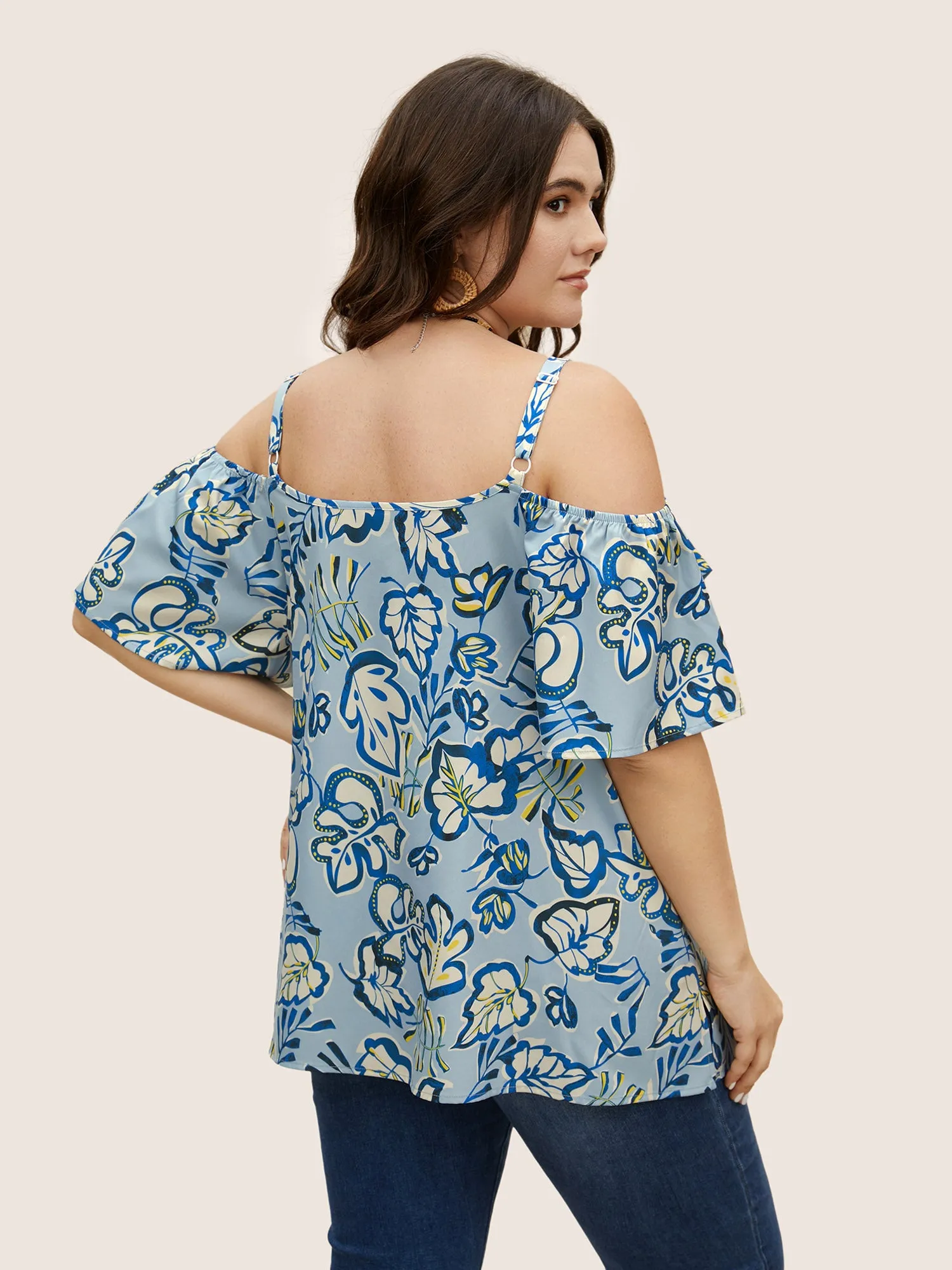 Floral Ruffle Sleeve Adjustable Straps Blouse sold by Bloomchic product image thumbnail 4