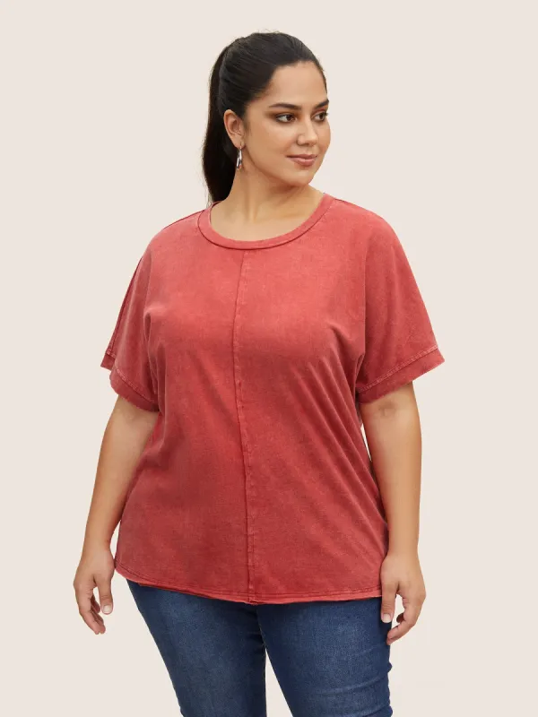 Vintage Plain V Neck Dolman Sleeve T-shirt sold by Bloomchic