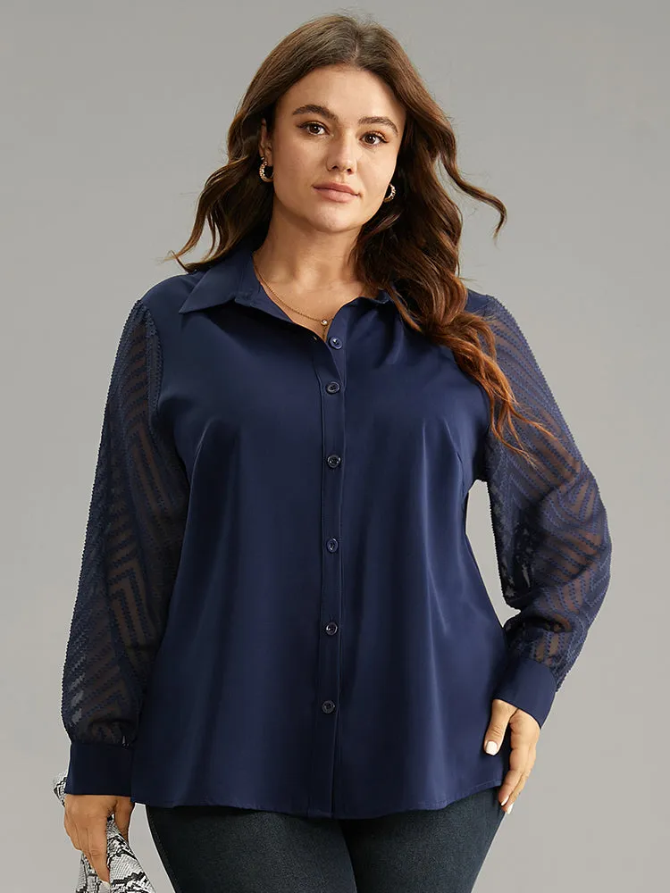 Plain Patchwork Mesh Texture Shirt Collar Blouse sold by Bloomchic