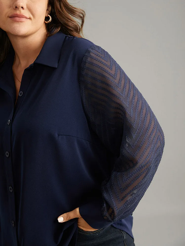 Plain Patchwork Mesh Texture Shirt Collar Blouse sold by Bloomchic product image thumbnail 5