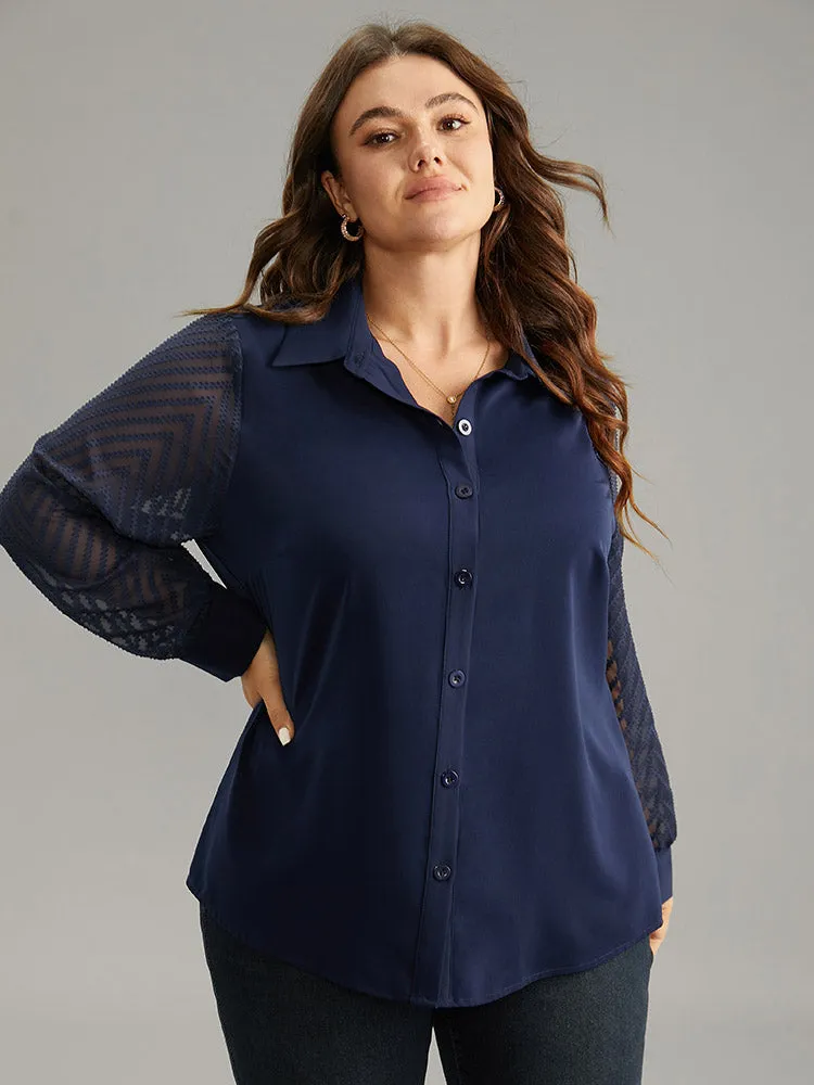 Plain Patchwork Mesh Texture Shirt Collar Blouse sold by Bloomchic product image thumbnail 2