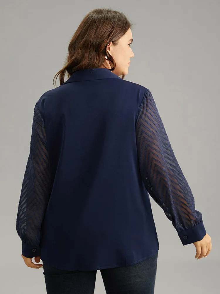 Plain Patchwork Mesh Texture Shirt Collar Blouse sold by Bloomchic product image thumbnail 3
