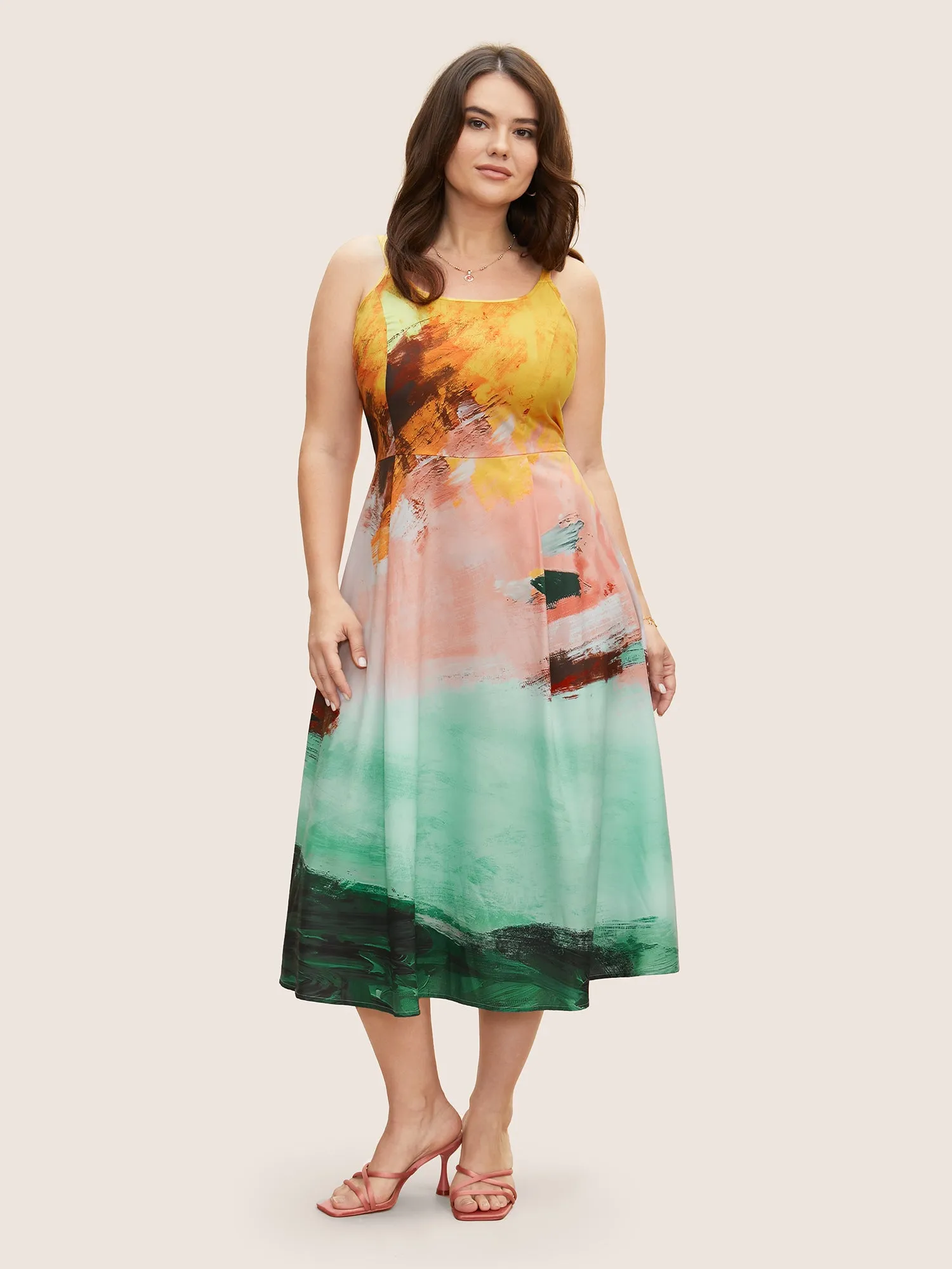 Contrast Brush Print Sleeveless Midi Dress sold by Bloomchic product image thumbnail 2