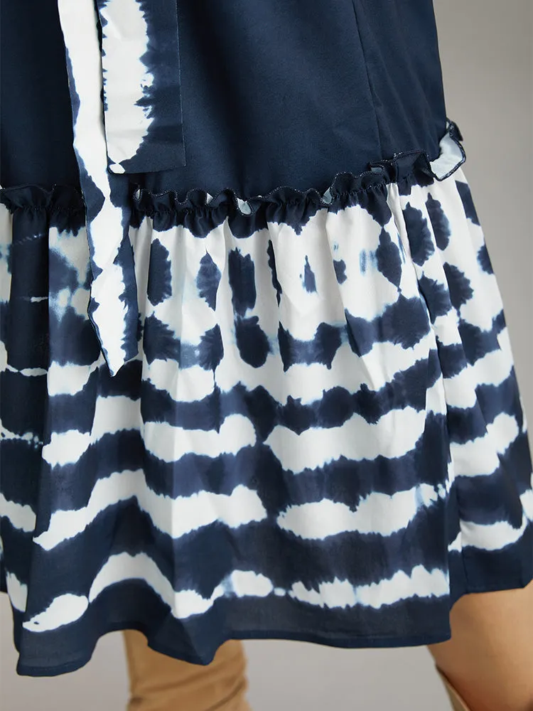 Tie Dye Gathered Belted Lantern Sleeve Dress sold by Bloomchic product image thumbnail 5