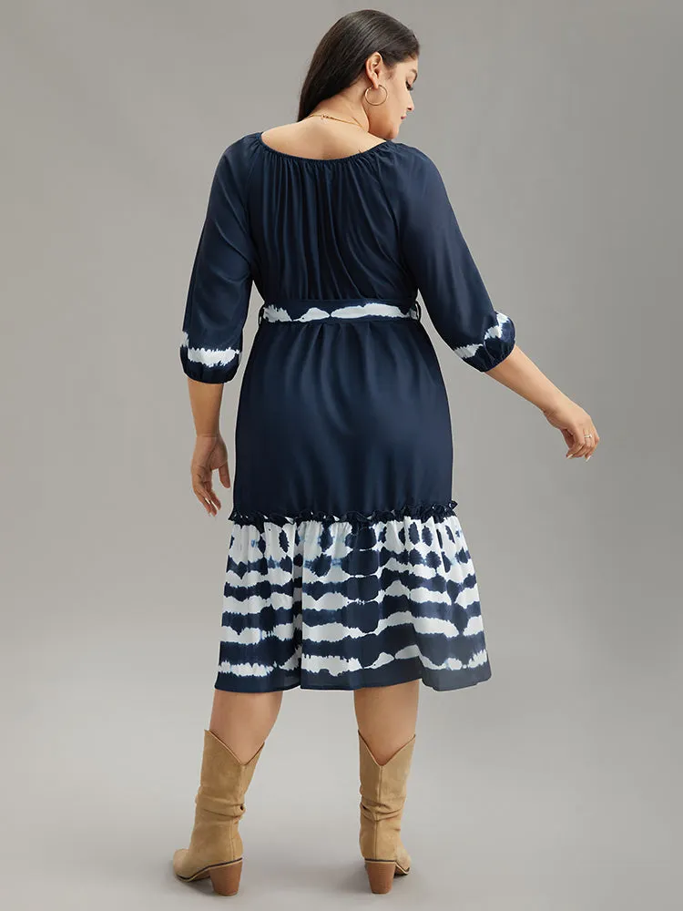 Tie Dye Gathered Belted Lantern Sleeve Dress sold by Bloomchic product image thumbnail 2