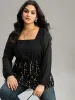 Sequin Mesh Patchwork Square Neck Blouse sold by Bloomchic