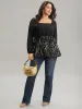Sequin Mesh Patchwork Square Neck Blouse sold by Bloomchic
