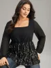 Sequin Mesh Patchwork Square Neck Blouse sold by Bloomchic