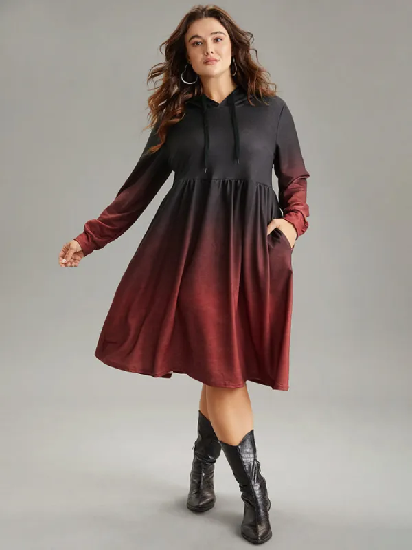 Ombre Elastic Waist Drawstring Hooded Dress sold by Bloomchic