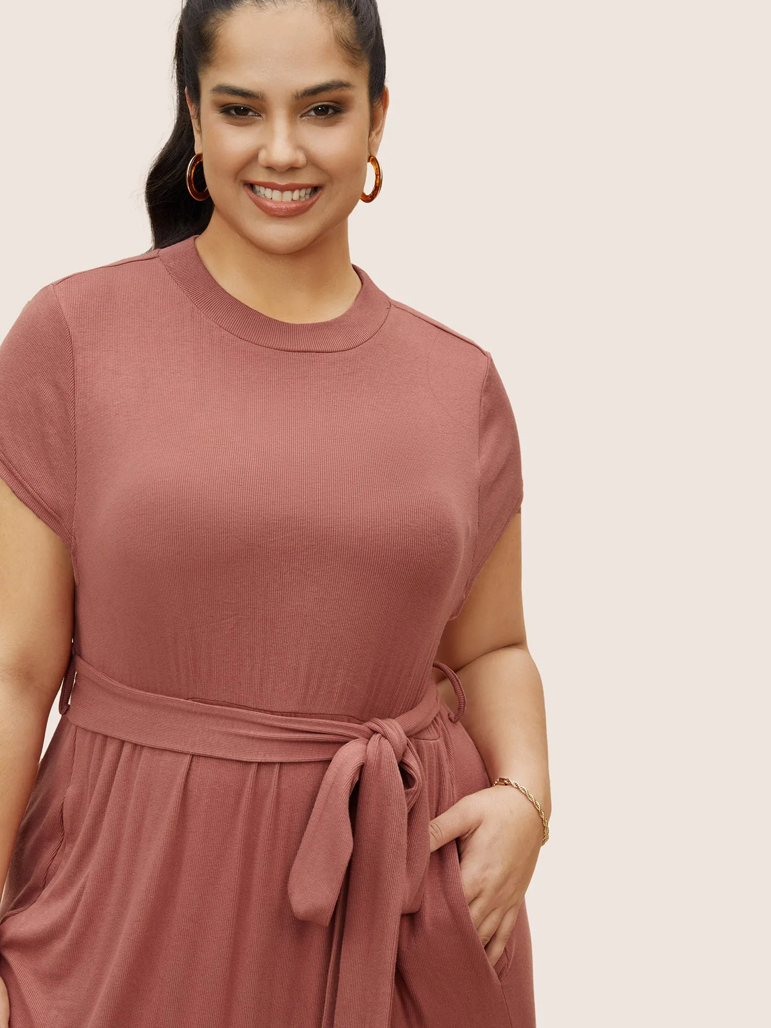 Plain Belted Gathered Pit Strip Dress sold by Bloomchic product image thumbnail 4