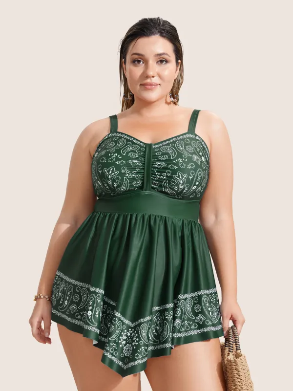 Paisley Print Ruched Adjustable Straps Swim Dress sold by Bloomchic