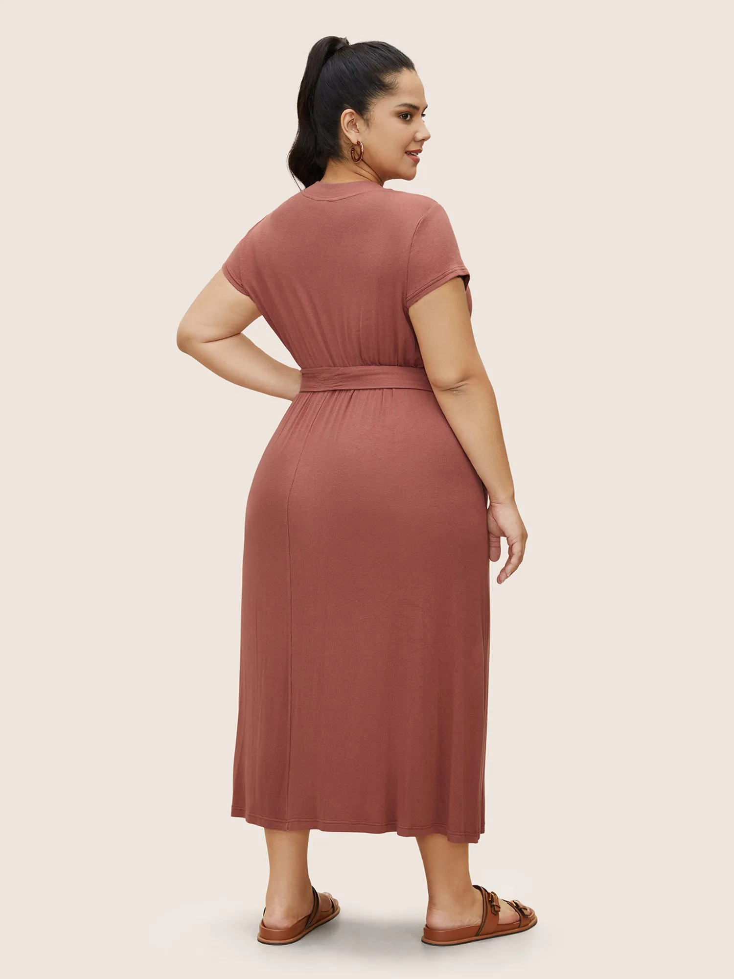 Plain Belted Gathered Pit Strip Dress sold by Bloomchic product image thumbnail 3