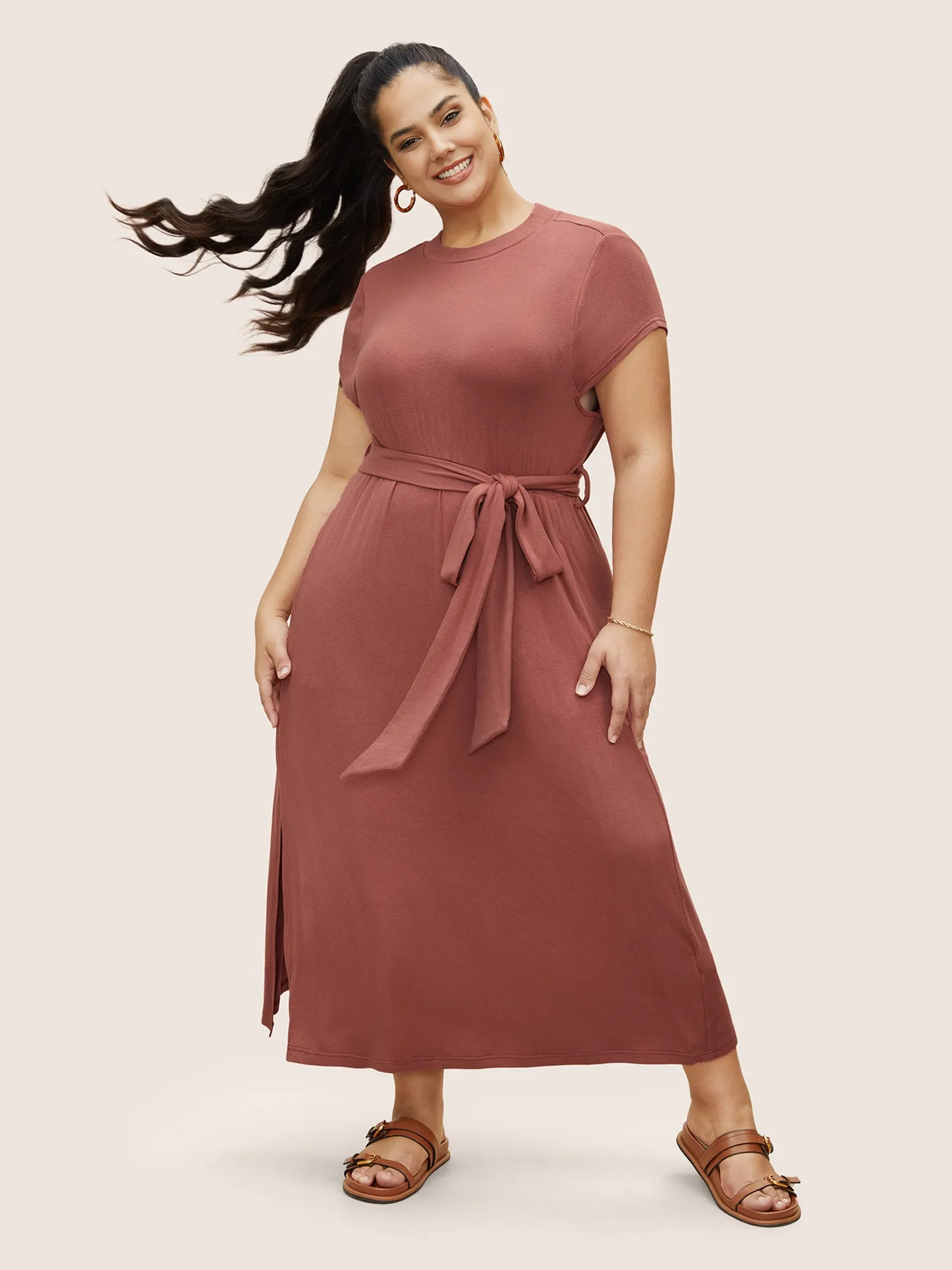 Plain Belted Gathered Pit Strip Dress sold by Bloomchic