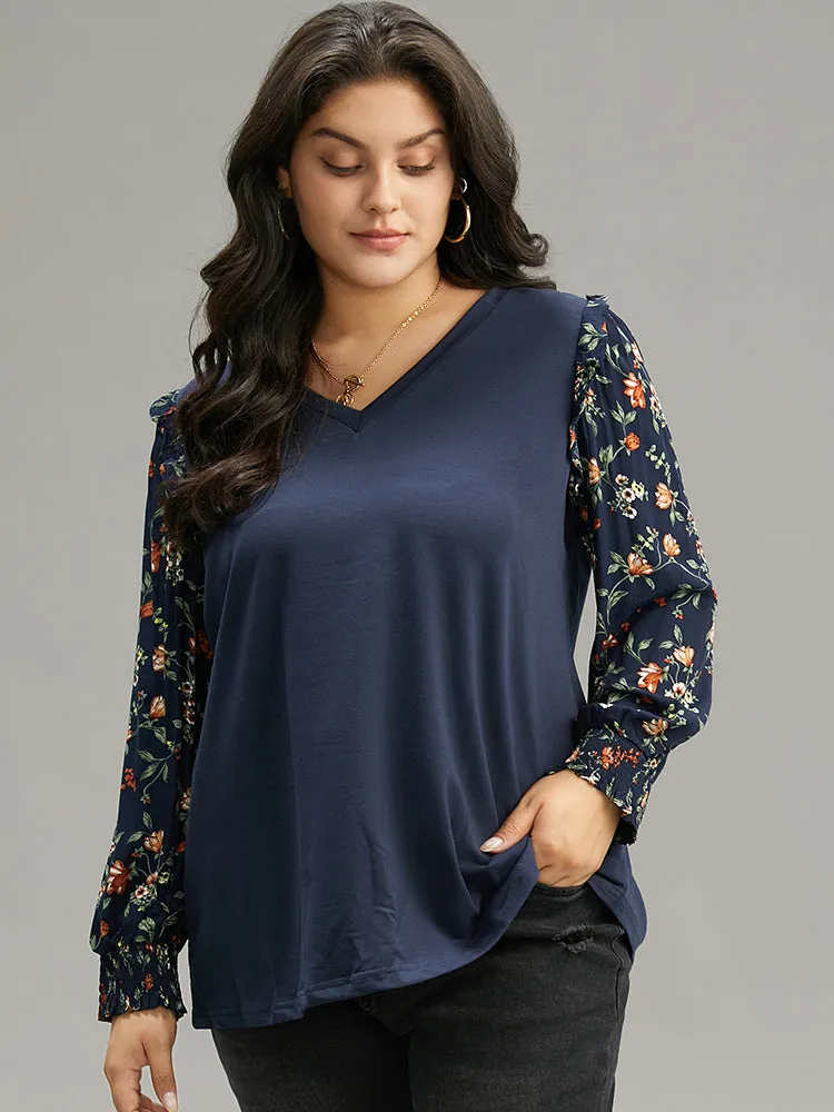 Plants Print Patchwork Shirred Frill Trim T-shirt sold by Bloomchic product image thumbnail 5