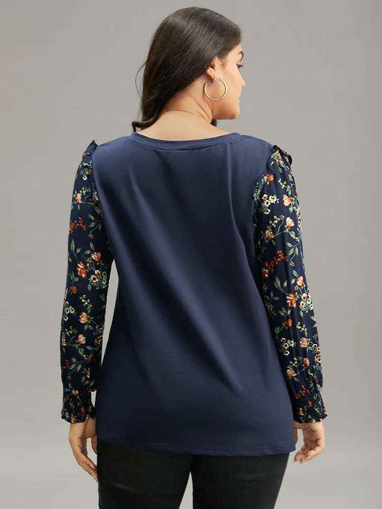 Plants Print Patchwork Shirred Frill Trim T-shirt sold by Bloomchic product image thumbnail 2