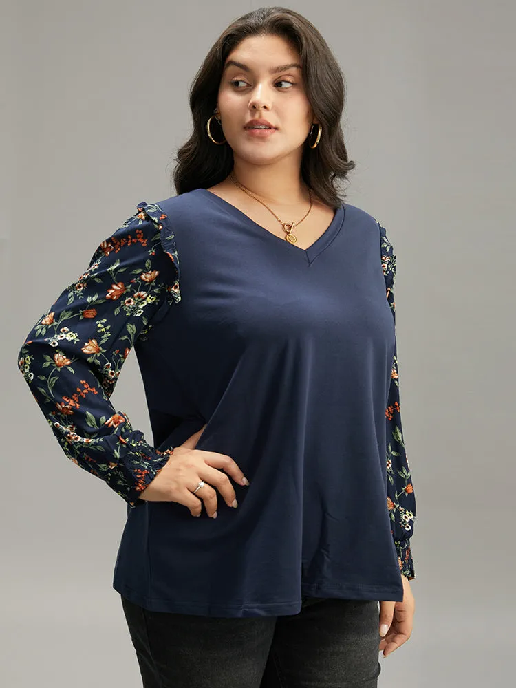 Plants Print Patchwork Shirred Frill Trim T-shirt sold by Bloomchic product image thumbnail 3