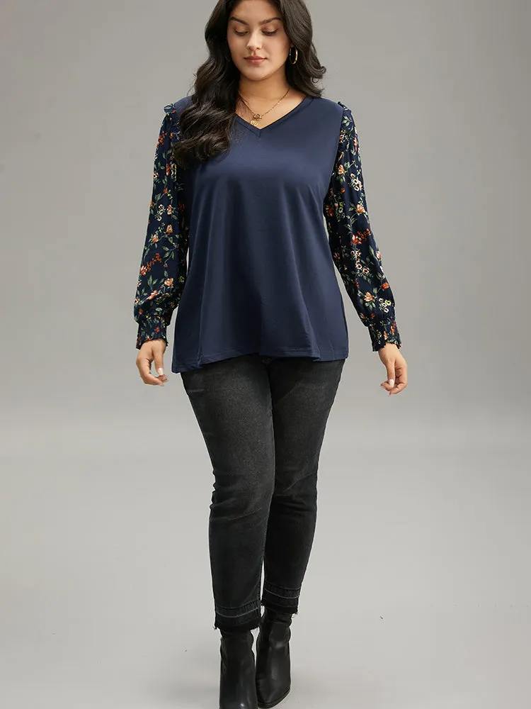 Plants Print Patchwork Shirred Frill Trim T-shirt sold by Bloomchic product image thumbnail 4