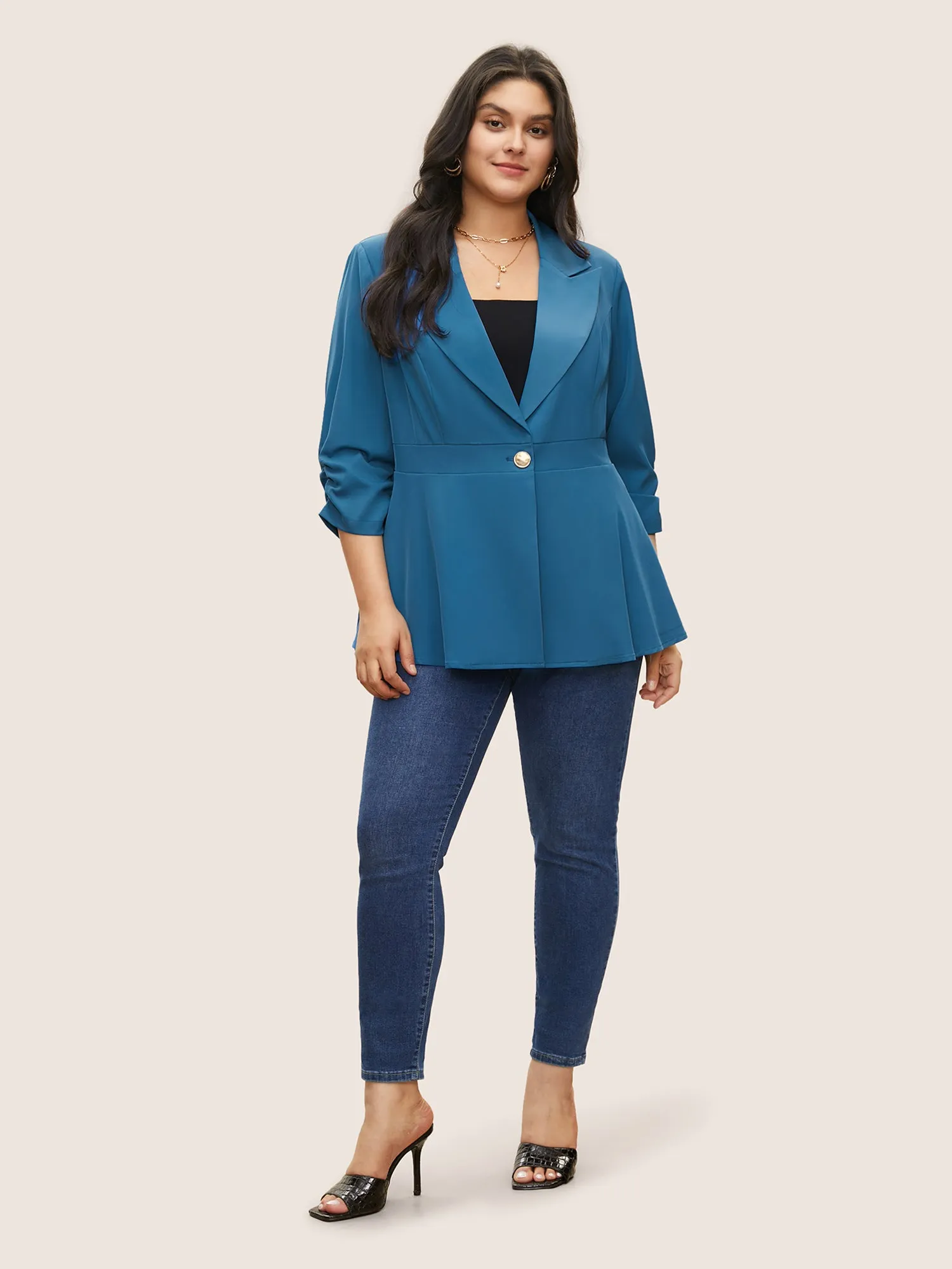 Suit Collar Gathered Lined Floral Blazer sold by Bloomchic product image thumbnail 2