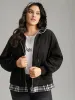 Plaid Patchwork O Ring Zipper Hooded Drawstring Jacket sold by Bloomchic