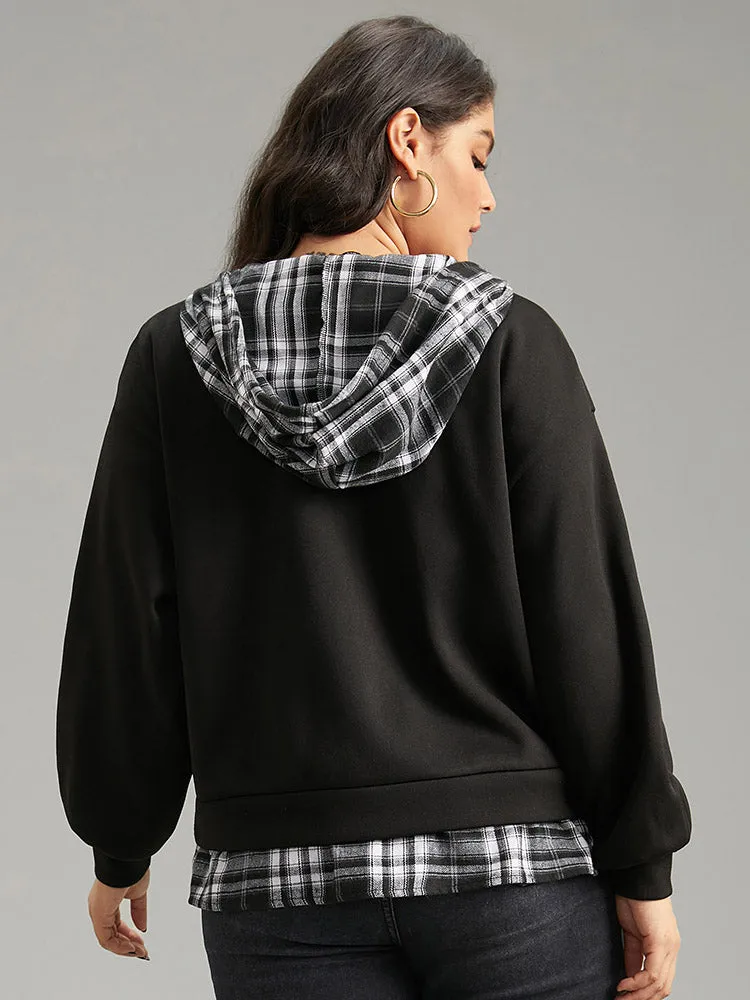 Plaid Patchwork O Ring Zipper Hooded Drawstring Jacket sold by Bloomchic product image thumbnail 2