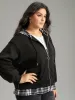 Plaid Patchwork O Ring Zipper Hooded Drawstring Jacket sold by Bloomchic