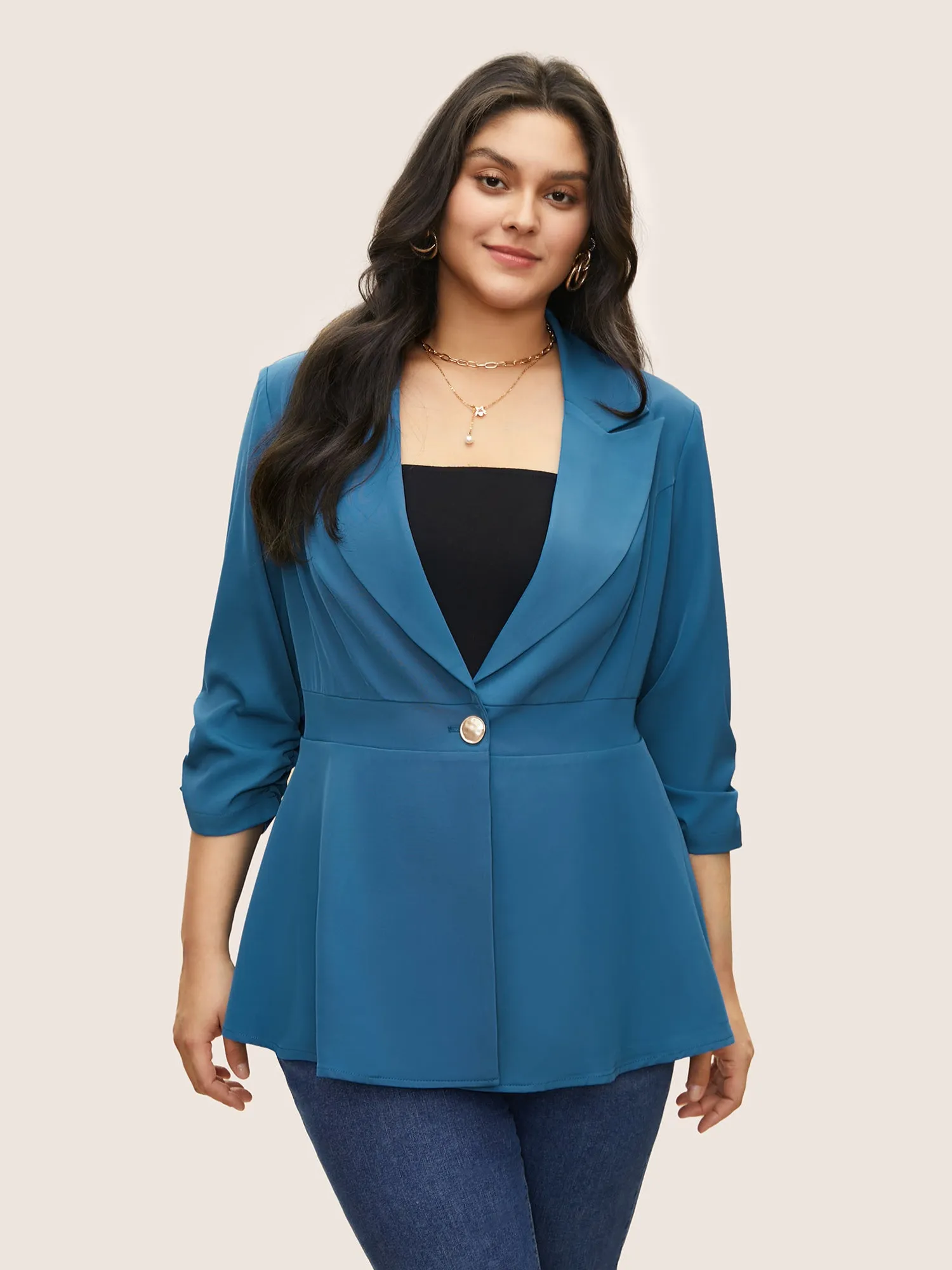 Suit Collar Gathered Lined Floral Blazer sold by Bloomchic product image thumbnail 4