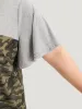 Camo Patchwork Round Neck Ruffle Sleeve T-shirt sold by Bloomchic