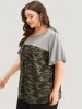 Camo Patchwork Round Neck Ruffle Sleeve T-shirt sold by Bloomchic