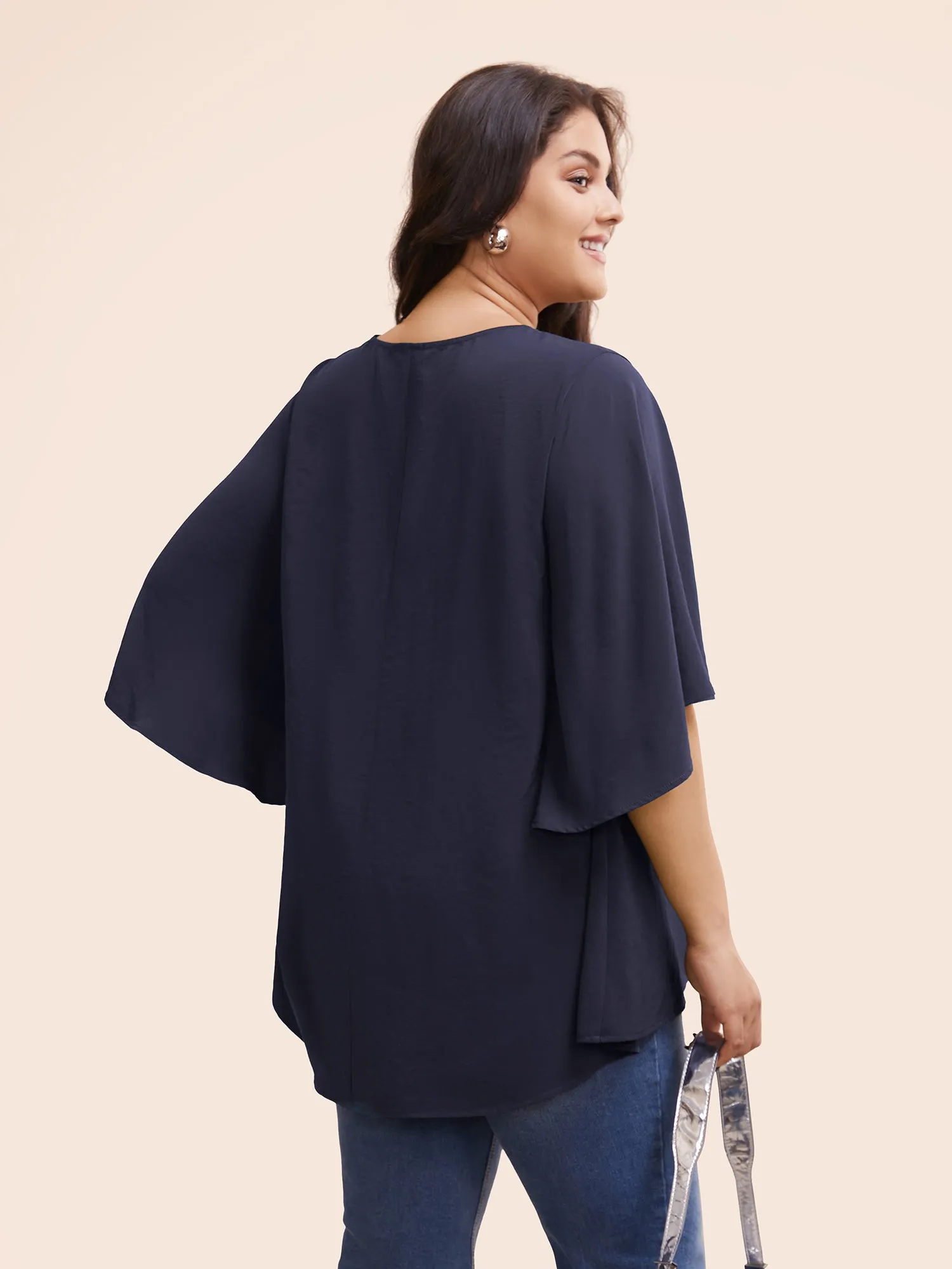 Plain Mesh Flutter Sleeve Hanky Hem Blouse sold by Bloomchic product image thumbnail 4