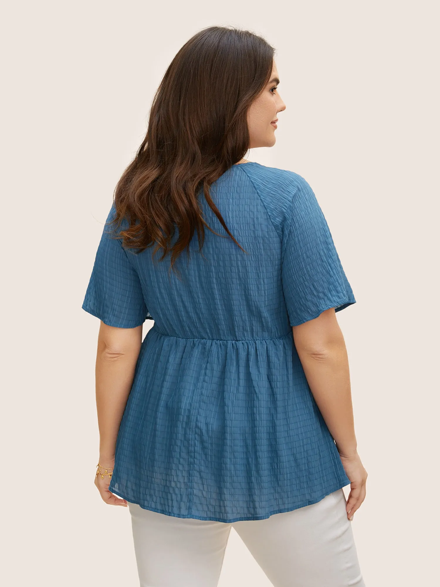 Plain Textured Frill Trim Ruffle Sleeve Blouse sold by Bloomchic product image thumbnail 4
